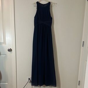 BCBGeneration Navy Blue Chiffon Maxi Dress – Size 2, Sleeveless High-Neck Formal